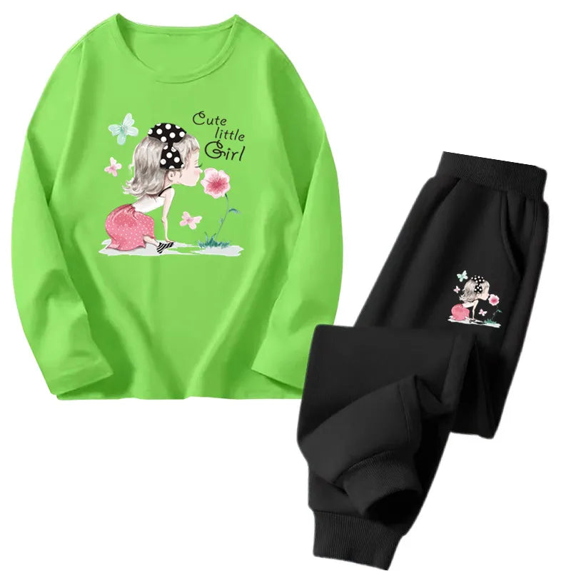 Spring Autumn Toddler Girls Fashion Set Kawaii Print Long Sleeve T-Shirt And Pants Two-Piece Casual Clothing Outfit for Girls
