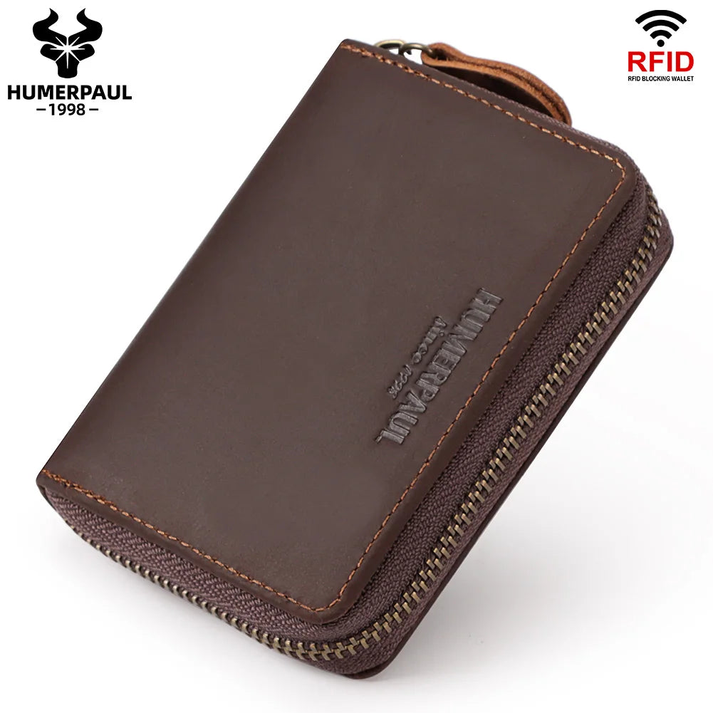 RFID Blocking Bank/ID/Credit Card Holder Cowhide Business Multi Card Slot Wallet for Men Small Male Storage Money Purse