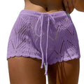 Women Beach Shorts Hollow Out Knitted Lace Drawstring Elastic Waist Soft Breathable Loose High Waist Summer Bikini Shorts