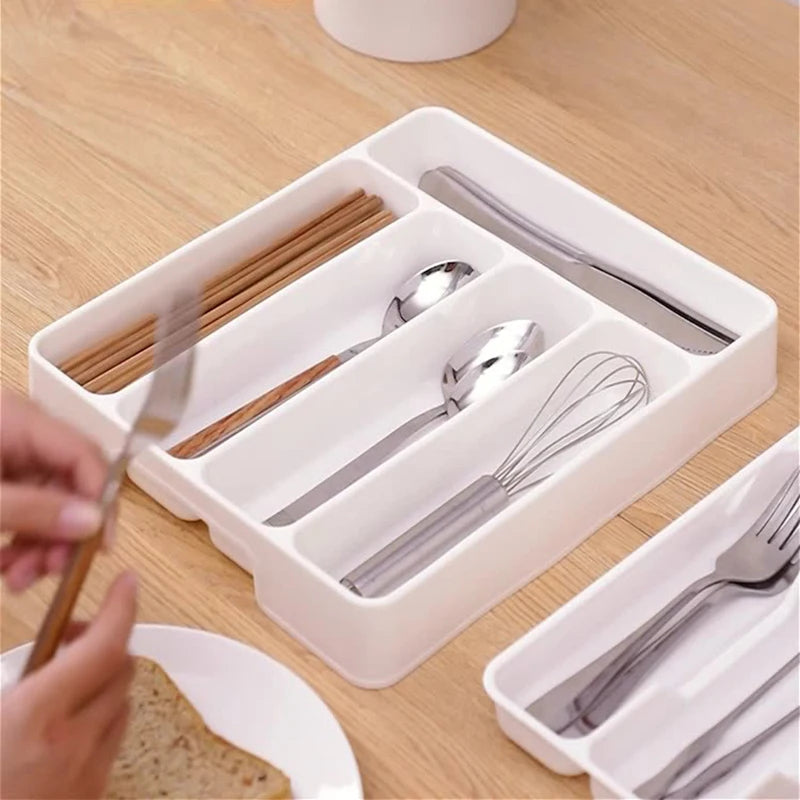 New 4/5 Compartments Cutlery Organizer Daily Drawer Divider Tray Rectangle Easy Clean Home Kitchen Spoon Fork Separation Box