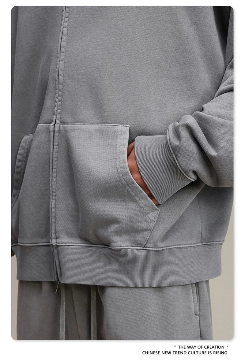 ZODF 2025 Autumn Men Heavy Weight 480gsm Hoodies Unisex Retro Washed Terry Cotton Distressed Hooded Coats HY1110