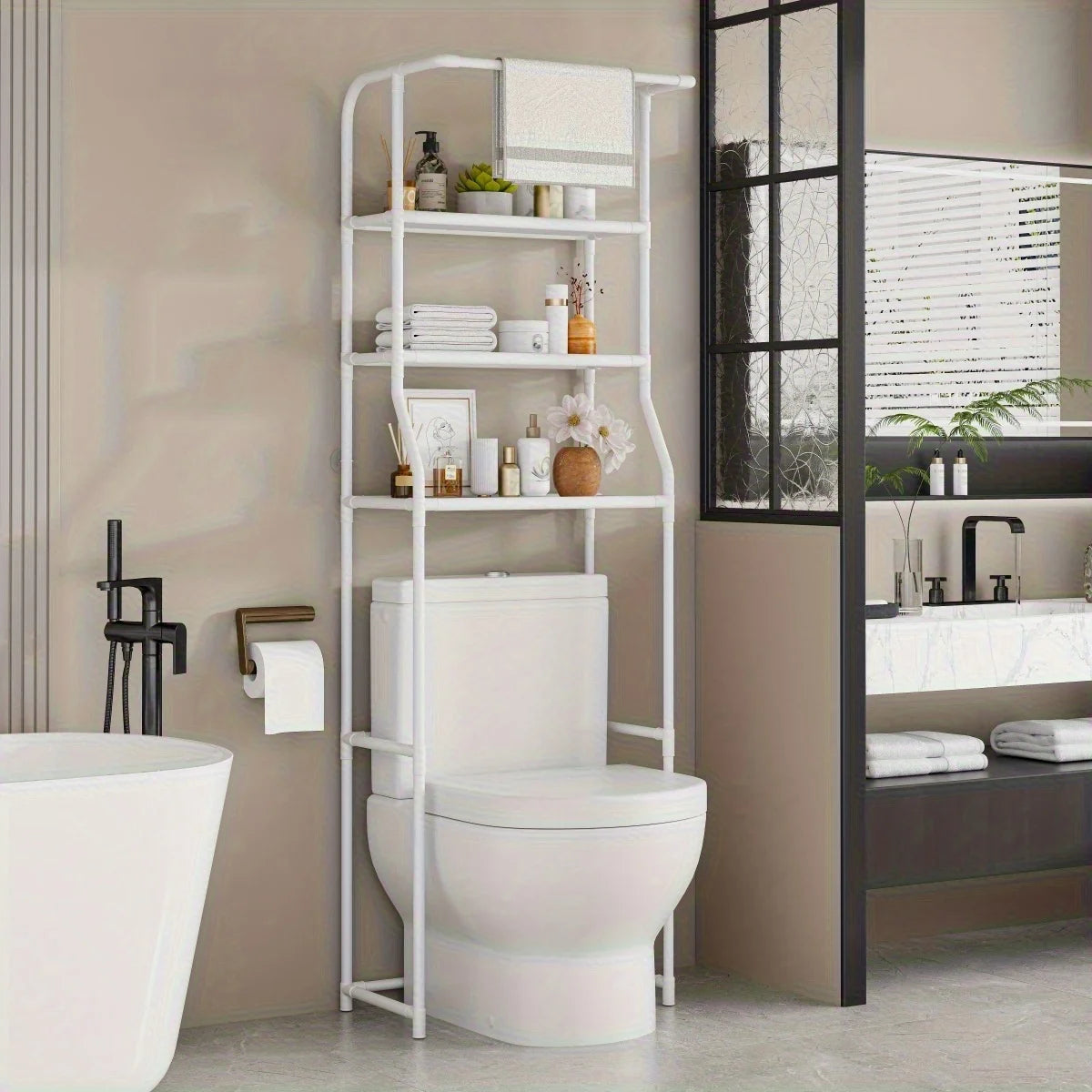 3 Layer Bathroom Toilet Storage Rack Multi Layer Metal Shelf with Toilet Paper Holder for Balcony Washing Machine Organizer