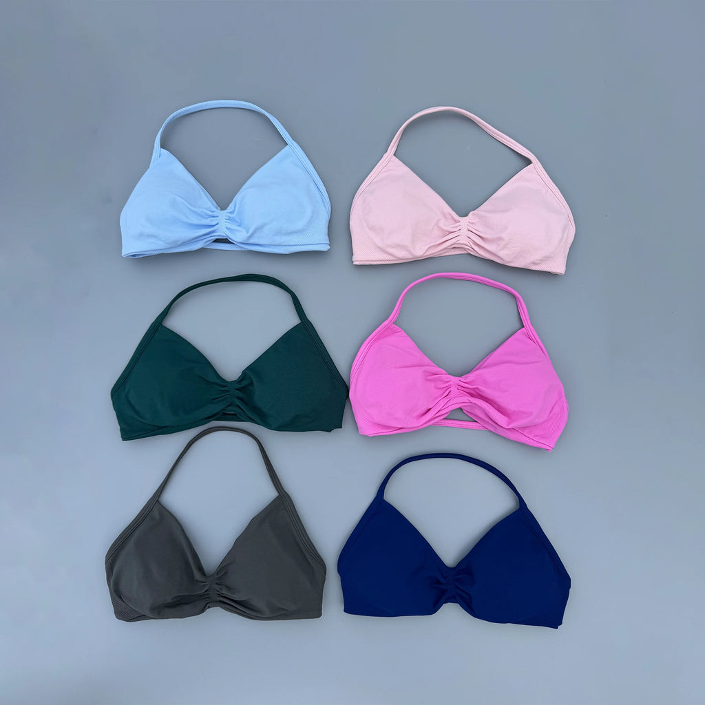 Sports Strappy Bra Yoga Underwear Women Gym Crop Top Running Exercise Backless Bra Support ActiveWear Fitness Workout Halter