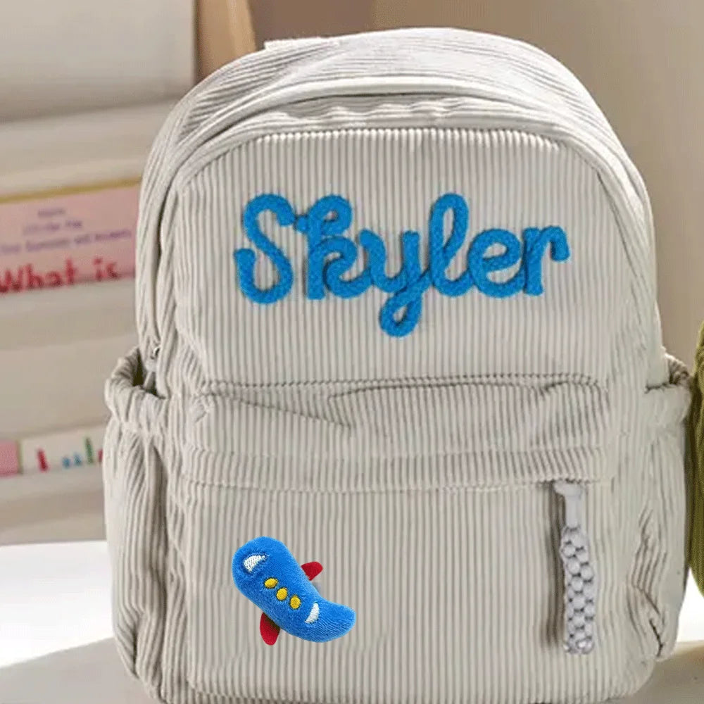 Personalized Small High-Quality Corduroy Backpack – Customizable School Bag with Name Print; Cute and Practical