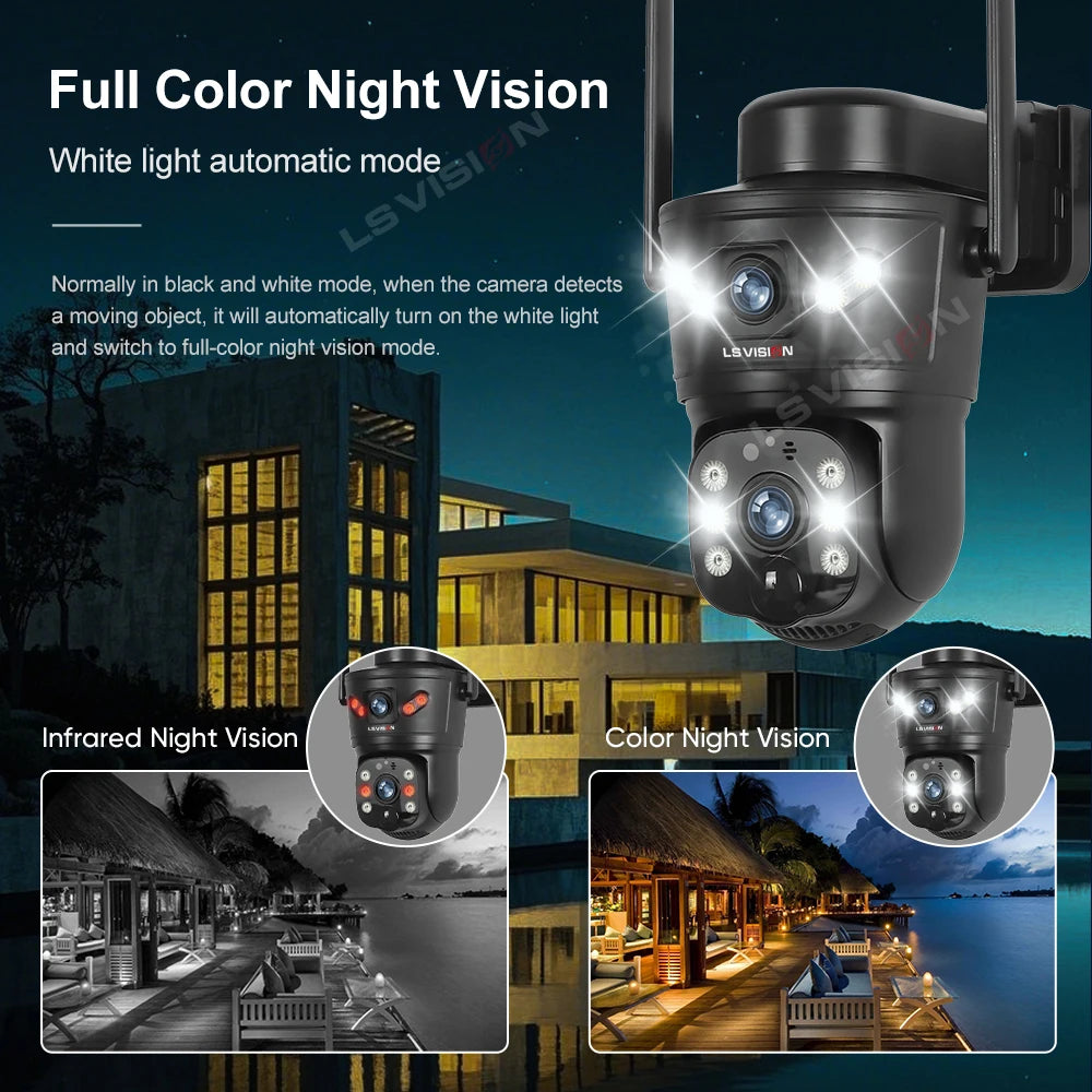 LS VISION 4G /WIFI Outdoor Solar Camera 8MP Dual Lens PIR Sim Card Built in Night Vision Waterproof Security Camera Battery CCTV