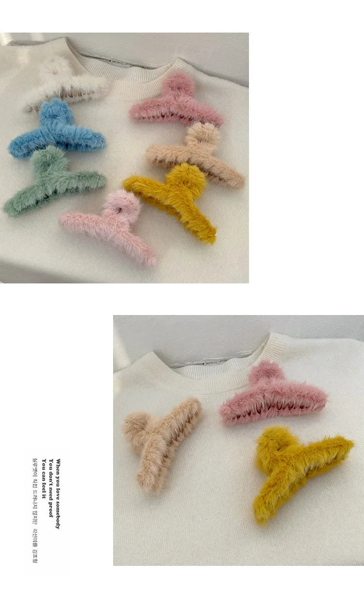 Winter Faux Fur Hair Claws for Women Elegant Acrylic Crab Barrette Hairpin Girls Hair Accessories Furry Headwear Hair Claw Clip