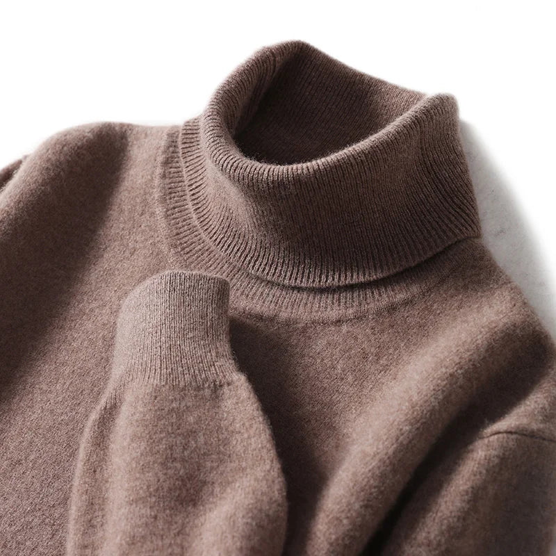 Men Turtleneck Cashmere Pullover 100% Pure Wool Knitwear Sweater Basic Solid Smart Casual Jumper Male Tops Autumn Winter