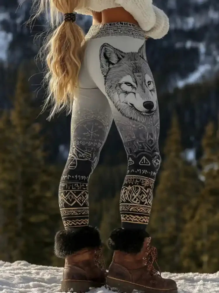 New Women's Leggings Cool Wolf Print Sexy High Elasticity Comfortable And Casual sporty and fashionabl High Waisted Pants
