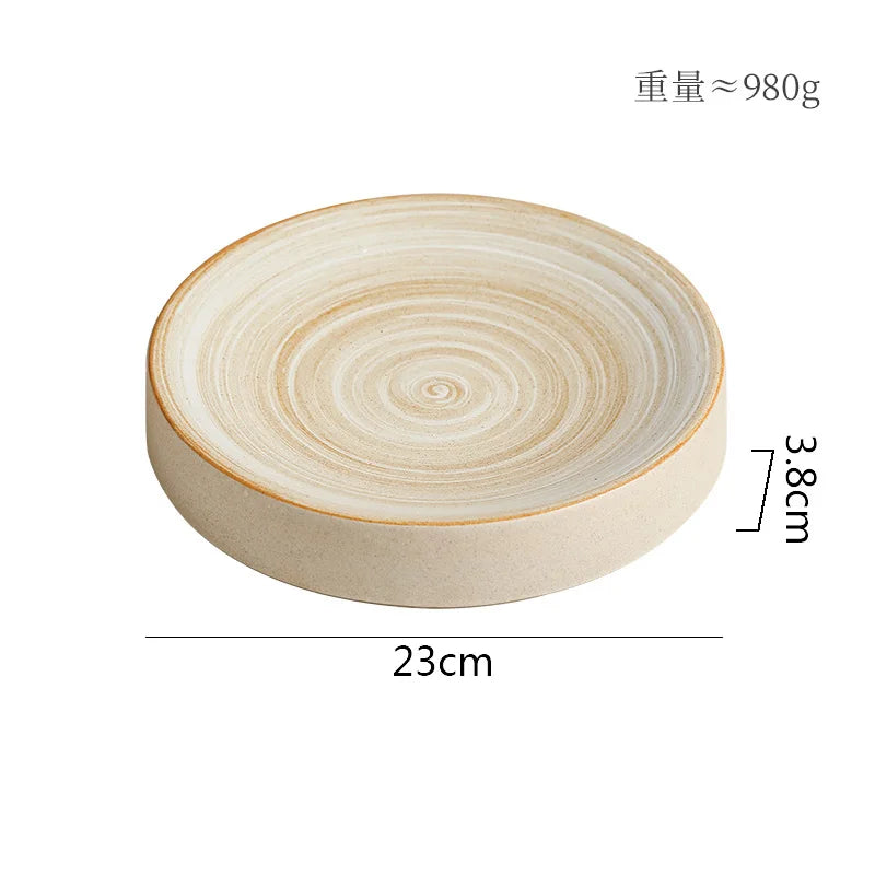 Retro Cylindrical Ceramic Plate Pasta Dish Dessert Snack Plate Steak Plate Sushi Plates Restaurant Molecular Cuisine Tableware