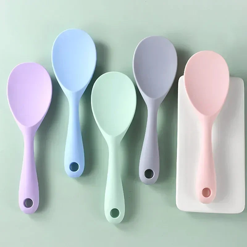1Pcs Silicone Spoon Non-stick Cooking Spoon Anti-scalding Pot Rice High-temperature-resistant Spoon Durable Kitchen Gadgets