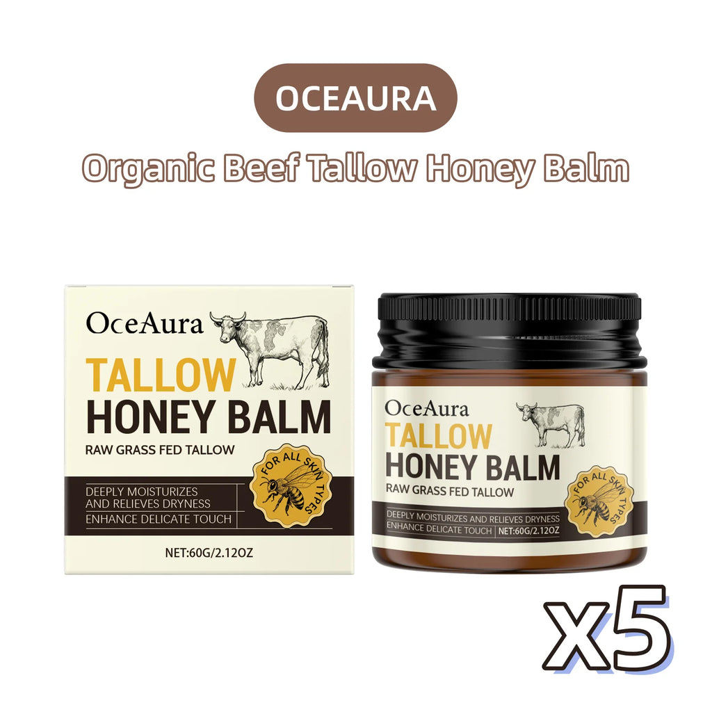 OCEAURA Organic Beef Tallow Honey Balm Lock Moisture Soften Rough Skin Smoother Texture Natural Formula Face Body Moisturizer