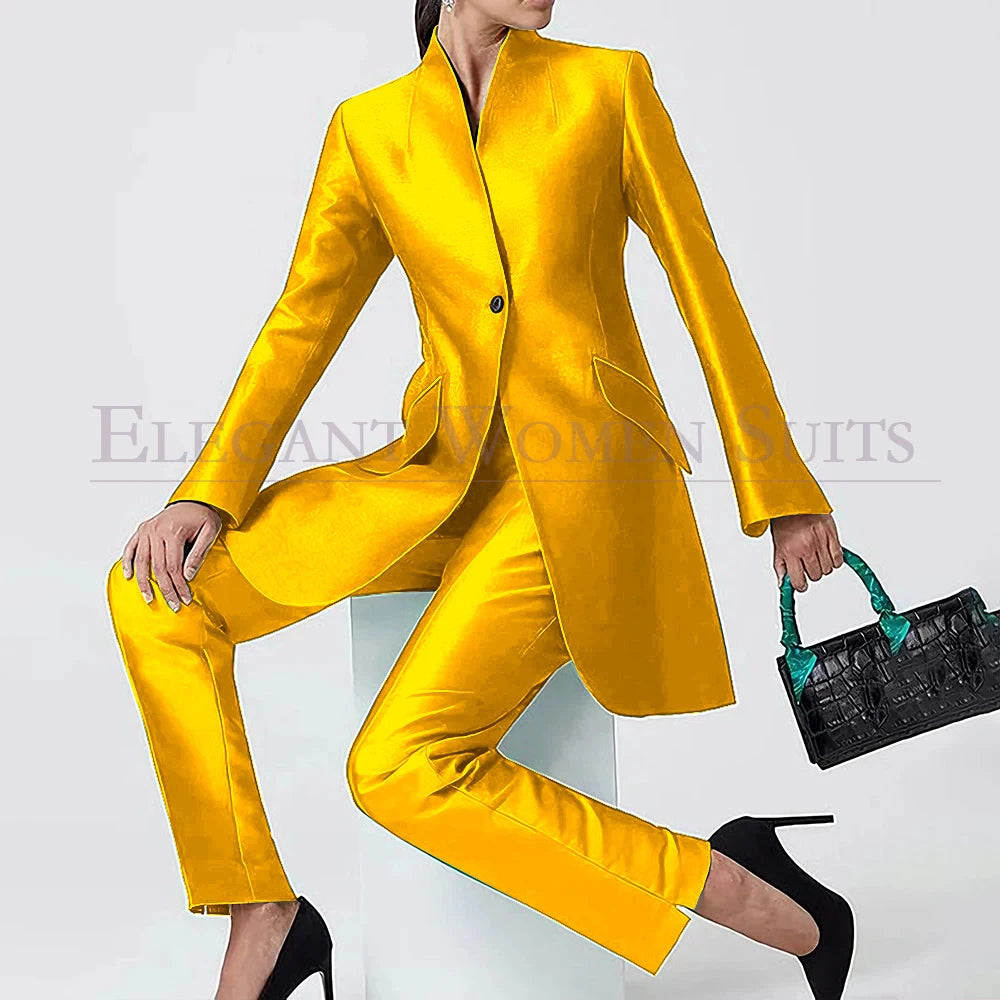 Evening Women's Suits Solid Color One-Button Slim 2 Piece Jacket Pants Full Sets High Quality Party Female Clothing 2026