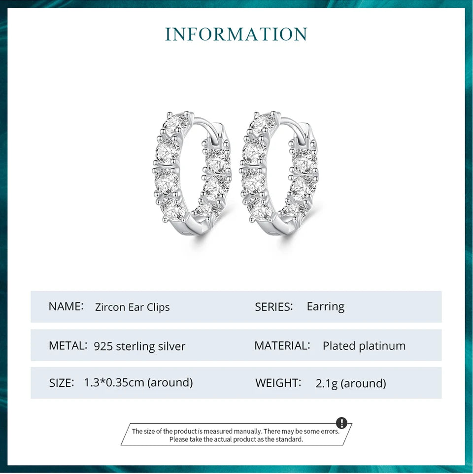 WOSTU Real 925 Sterling Silver Full of Zircon Circel Hoop Earrings For Women S925 Wedding Round Crystal Pendientes Jewelry Gift