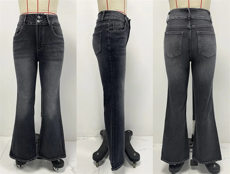 2025 Vintage Mid Waist Washed Stretch Jeans Women New Micro Flared Trousers Casual Commuter Female Denim Pants Trend Streetwear