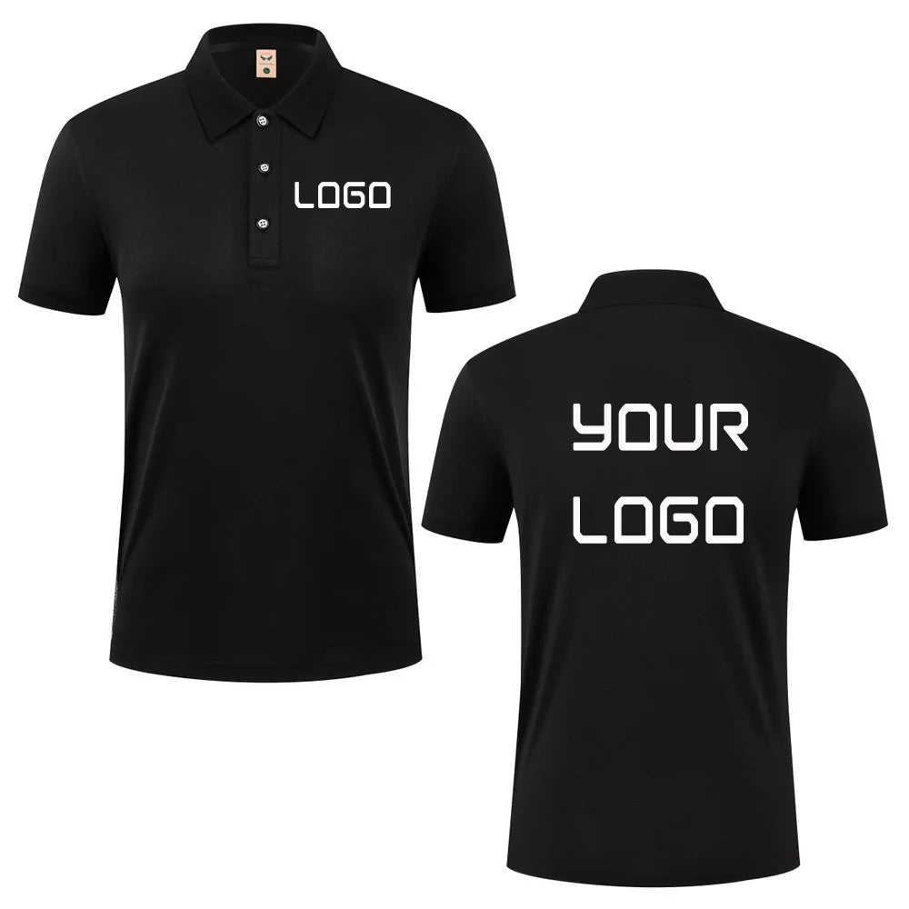 Summer casual polo shirt with custom logo print text image design, breathable workwear short sleeves, polo shirt for men women