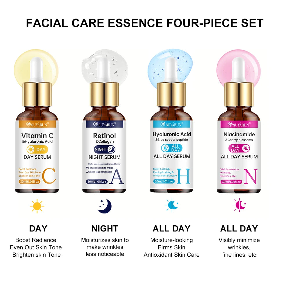 SUYARUN 4-in-1 Face Serum with Retinol, Vitamin C, Hyaluronic Acid & Niacinamide | Anti-Aging, Brightening, Hydrating