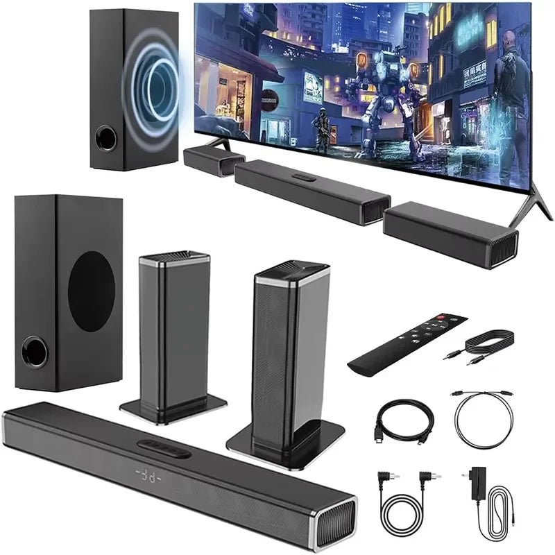 12 5.1CH LED Display Home Audio Stereo System Sound bar with Wired Soundbar and Surround Sound Speakers with Receiver