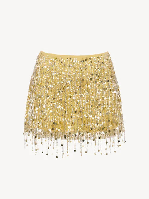 Sexy Tassel Sequins Vest Mini Skirt Women Crop Sling Vests Short Hip Package A-line Skirts 2026 Summer Lady Beach Party Outfits