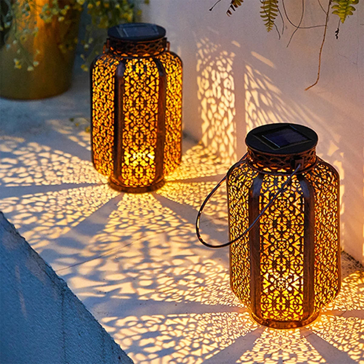 Led Solar Light Outdoor Solar Hanging Lantern Retro Iron Art Garden Decorative Pathway Lamp Stairs Lights Home Christmas Decor