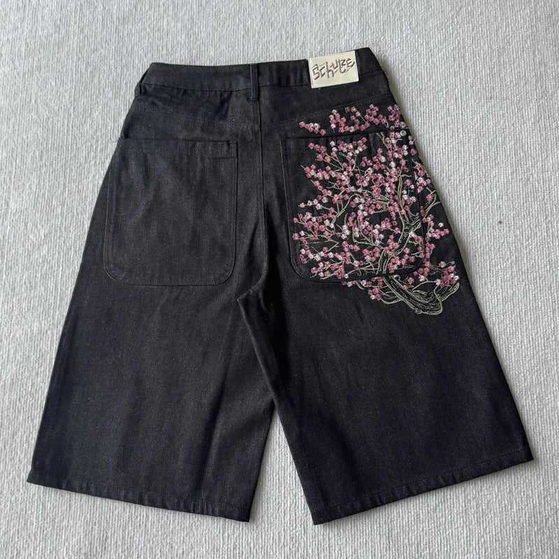 New High Quality American Retro Derchutze Denim Shorts Embroidered Patterns Men's Straight Leg Pants Stock