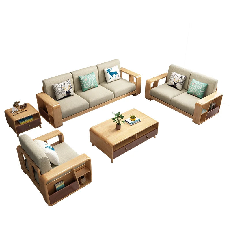 #Nordic Type Simple Modern Solid Wood Sofa Set Furniture Living Room Fabric Sectional Sofa