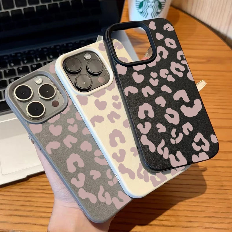 For iPhone 18 17 16 15 14 13 12 11 Pro Max Case Pink Leopard Print Lichee Pattern Silicone Cover For iPhone XS XR 16 Plus Fundas
