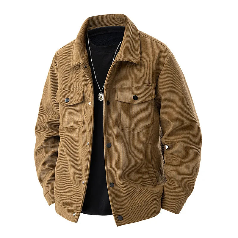 Spring and Autumn Men's Corduroy Lapel Jacket 2025 Men's New American Retro Brand Loose and Handsome Multi-pocket Cargo Jacket
