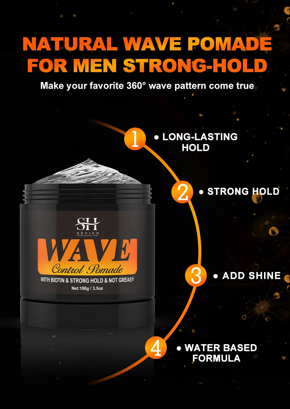 Biotin Wave Pomade For Deep Waves 360 Strong Hold Hair Styling Cream Wavy Hair Oil With Brush Waves Cream For African Black Men