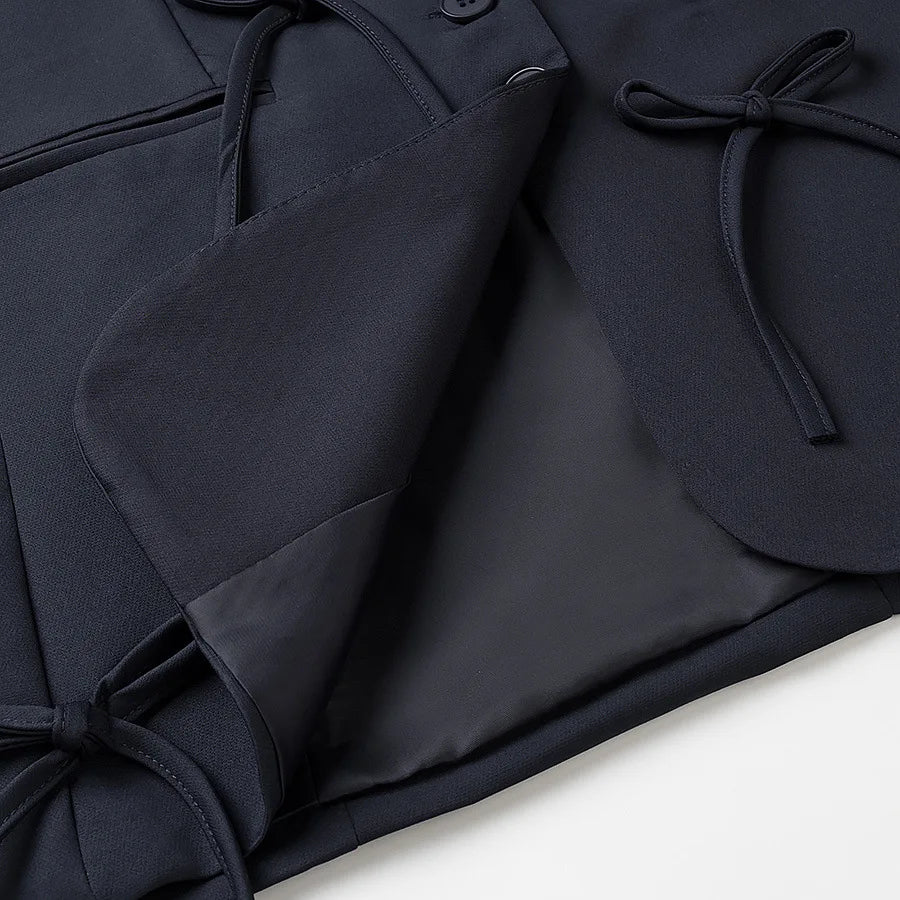 Women's Solid Color Oversized Blazer Bow Detail Lapel Collar Button Casual Jacket Stylish Elegant Office Lady Streetwear Coat