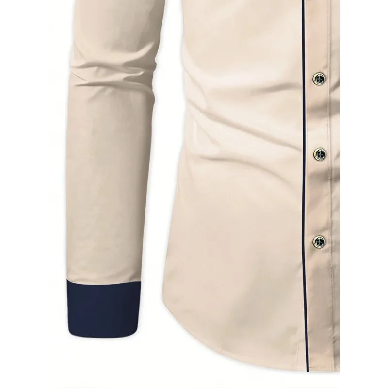 2025 FGKKS Men's Shirt Fashion New Arrival Patchwork Khaki Long Sleeve Smart Casual Elastic Quality Brand Male Business Shirt