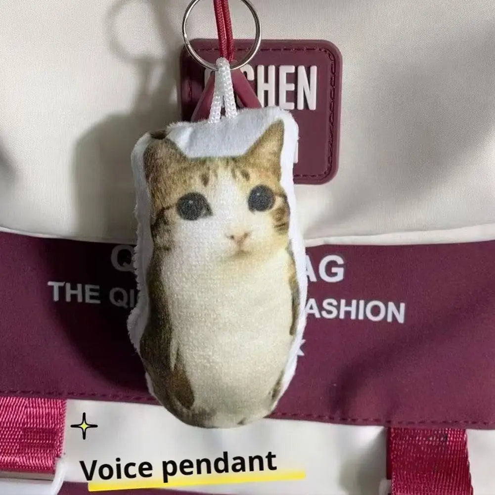 Cute Meowl Plush Keychain with Realistic Cat Sound Squeeze Voice Toy Funny Photo Realistic Cat Face Pendant for Bag Backpack