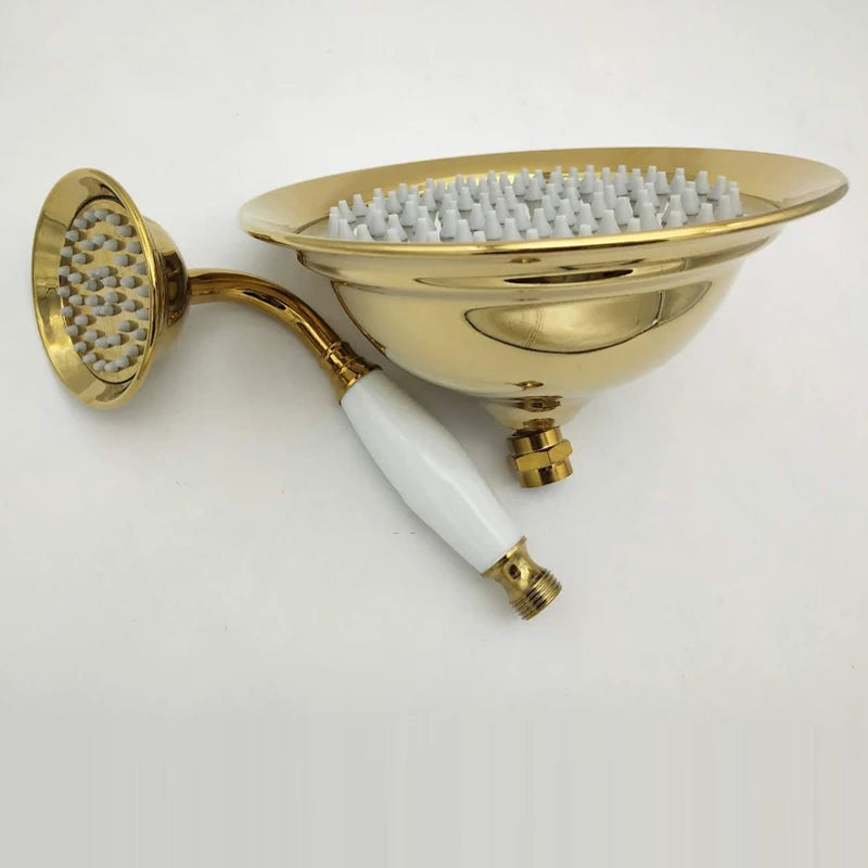 8 Inch Round Ceramic Handle Shower Head Bathroom Solid Brass Copper Rain Shower Head Waterall Hand Shower