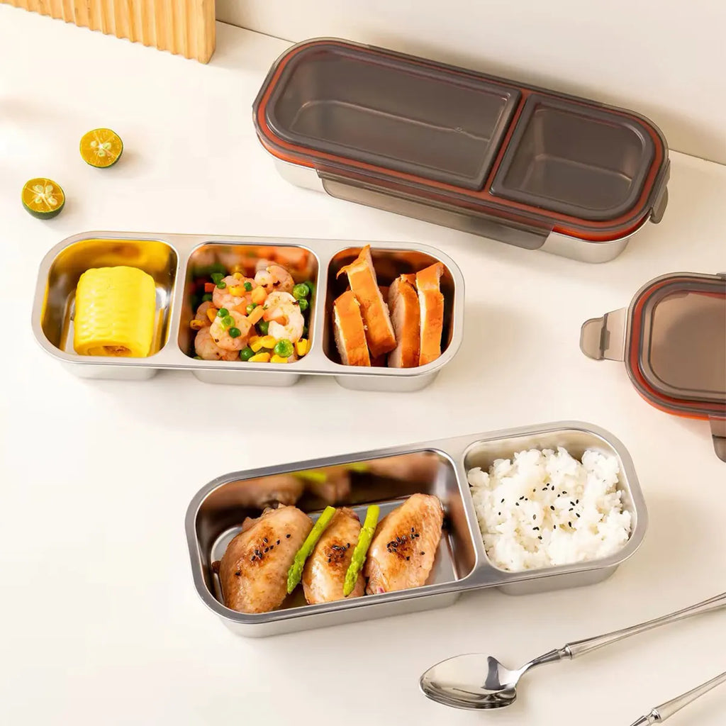 Stainless steel light food and fruit lunch box with compartments, sealed and fresh-keeping, weight loss, quantitative small lunc
