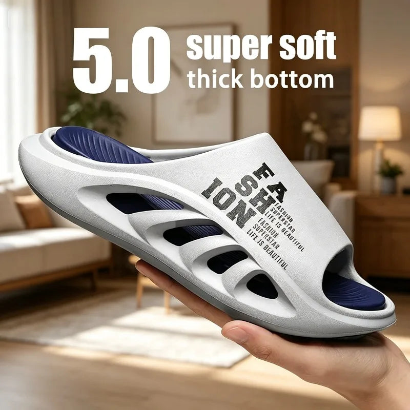 New Summer Men's Slippers 2026 EVA Soft Sole Male Slides Breathable Hollow Beach Sandals Light Comfortable Indoor Flip Flop