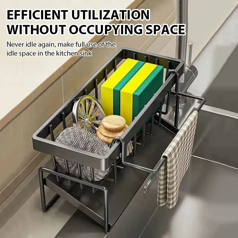Kitchen Sink Drain Rack Organizer-Countertop Storage Shelf,for Soap Sponge Dishcloth Towel Spice, Multi-Functional Filter Basket