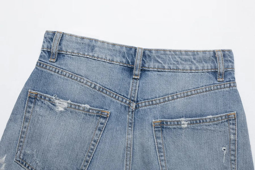 HH Women's High Waisted Denim Shorts Summer Ripped Jean Shorts Frayed Hem A-Line Casual Beach Party Hot Pants Streetwear