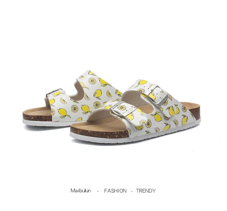 Slippers Women Buckle Flat Bottom Cork Slippers Man Summer Unisex Beach Button Outdoor Casual Sandals Designer Ladies Shoes
