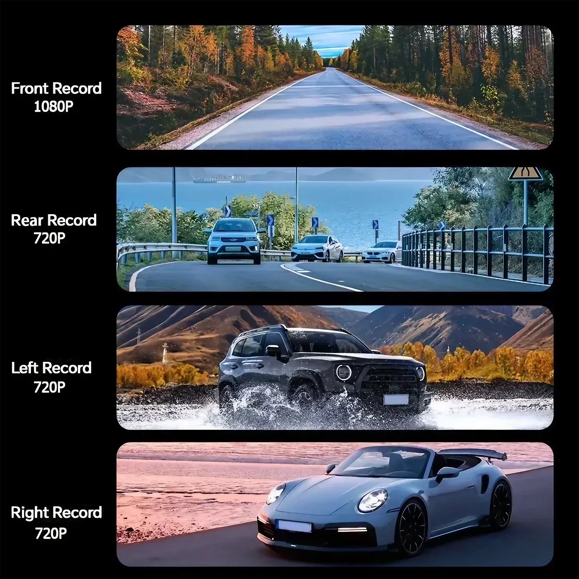 3Camera Car Recorder 1080P HD with Night Vision Parking Monitoring IPS Screen Front Rear Inside Dash Cam Support Laptop Computer