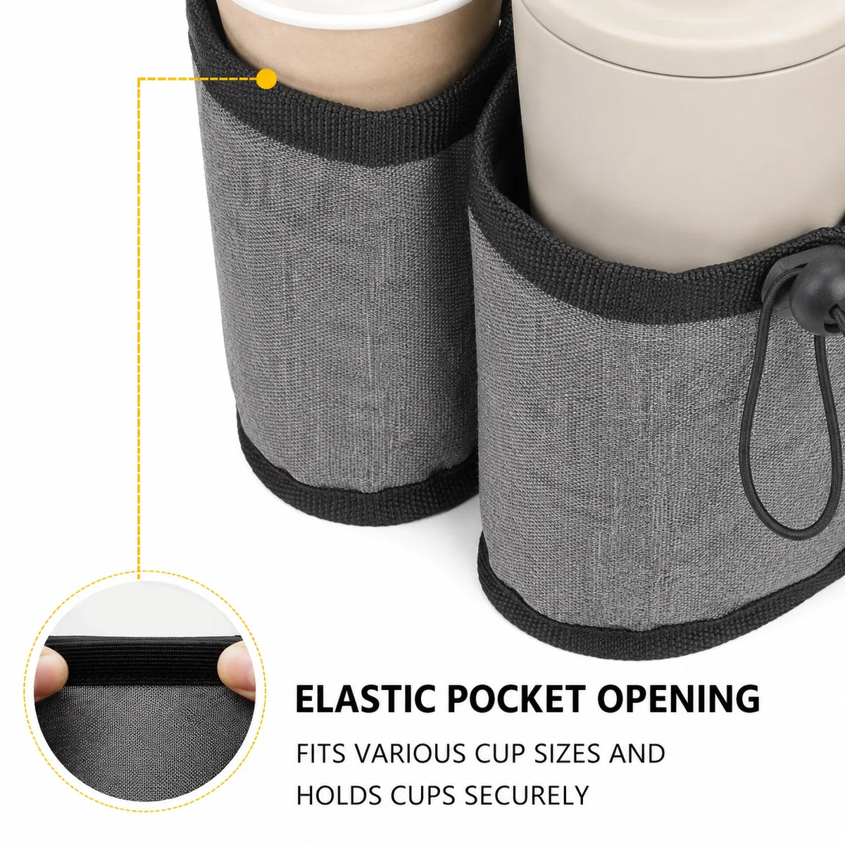 Travel Cup Holder for Suitcase Foldable Luggage Drink Holder Bag with 2 Cup Slots Back Pocket Organizer