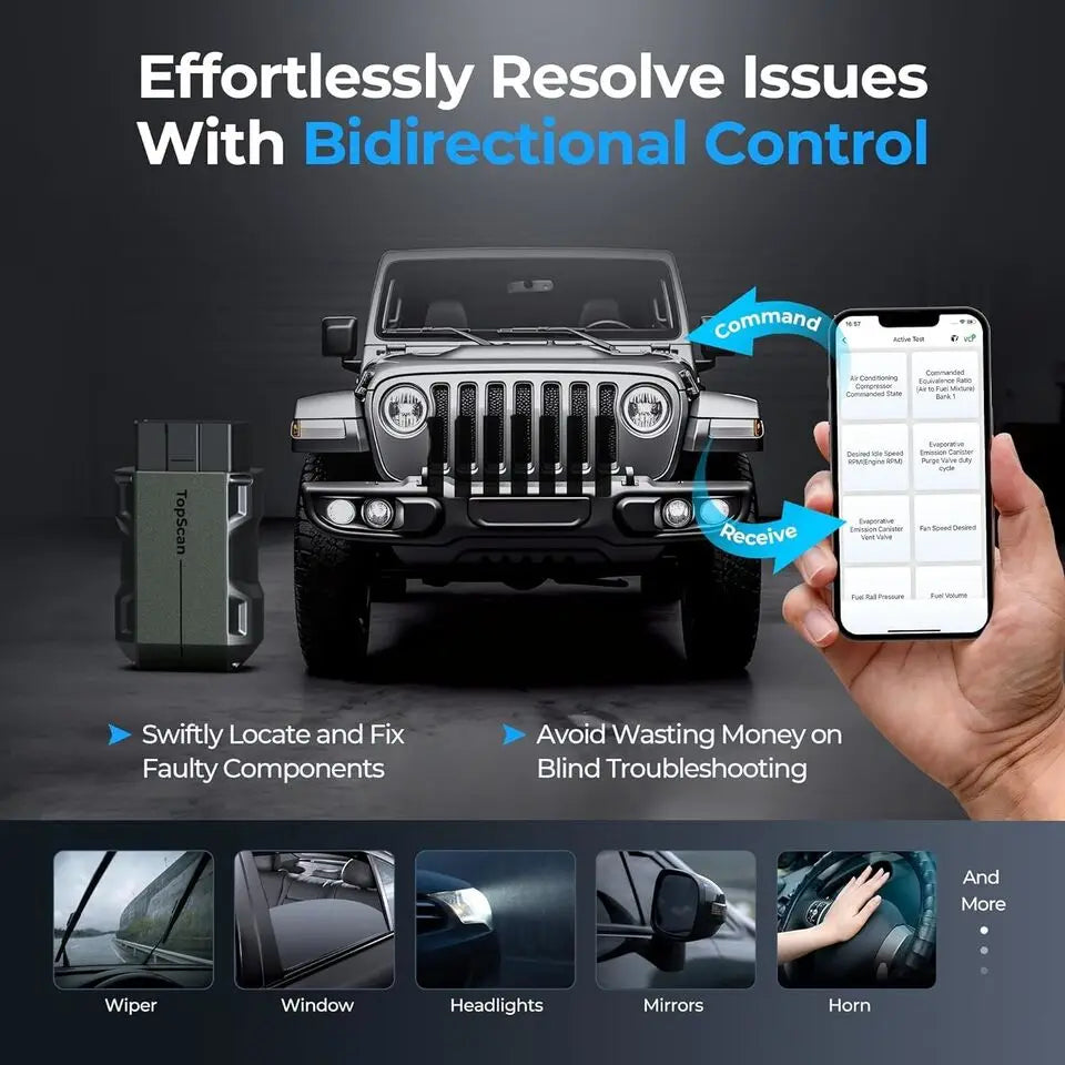 TOPDON TopScan Lite Scanner Smart Diagnostic Tool DTC Repair Guide Bluetooth OBD2 Code Reader Full System Active Test