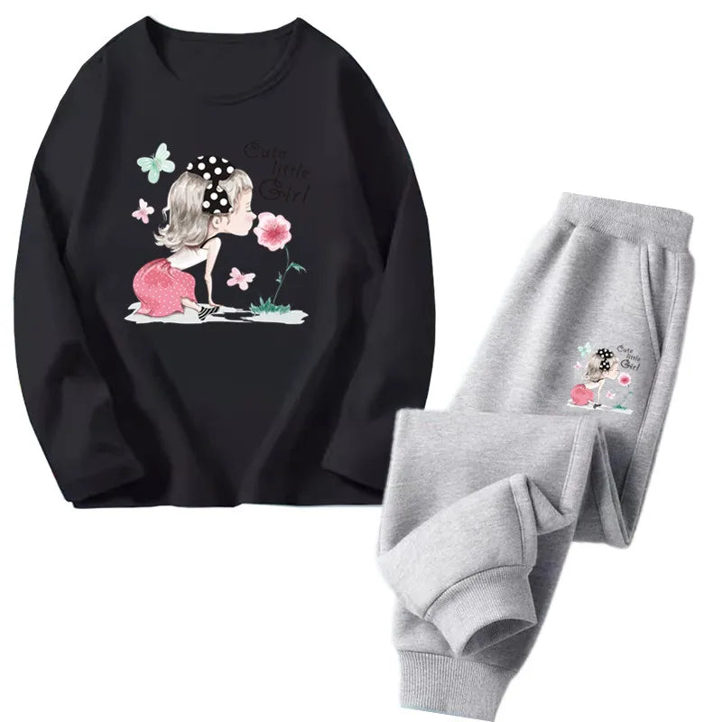 Spring Autumn Toddler Girls Fashion Set Kawaii Print Long Sleeve T-Shirt And Pants Two-Piece Casual Clothing Outfit for Girls