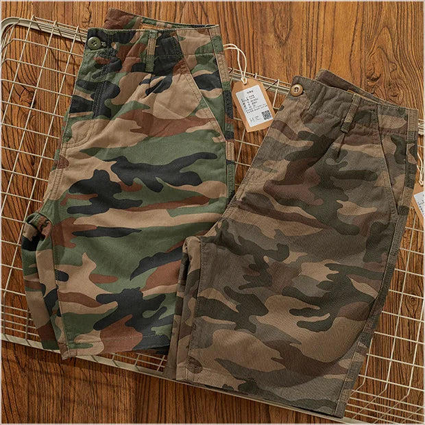 Summer New Camouflage Workwear Shorts Loose Men's Fashion Brand American Retro Casual Multi-Pocket Shorts Polyester Fiber