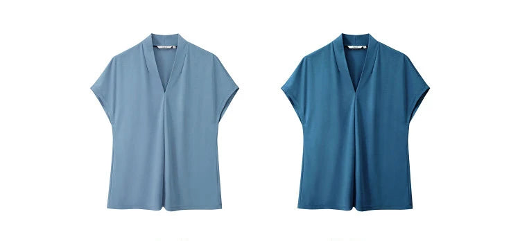 AMII Minimalism 2026 Summer Women's T-shirt Classic Style Casual V-neck Short Sleeve Solid Stretch Female Tops & Tees 12312013