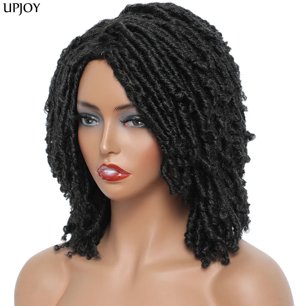 Short Dreadlock Wig Twist Braided Wigs for Black Women and Men Boho Afro Curly Synthetic Wig Faux Locs Braided Crochet Hair Wigs