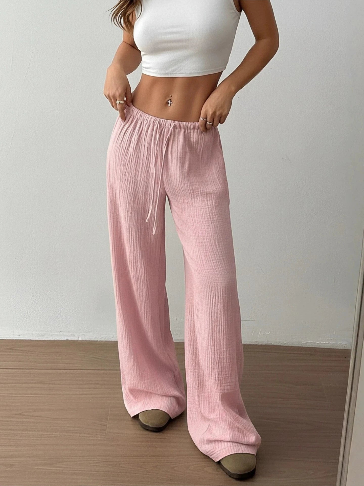 Summer Thin Texture Loose Pants Women High Waist Wide Leg Pants Women Casual Lazy Style Comfortable Breathable Trousers Women