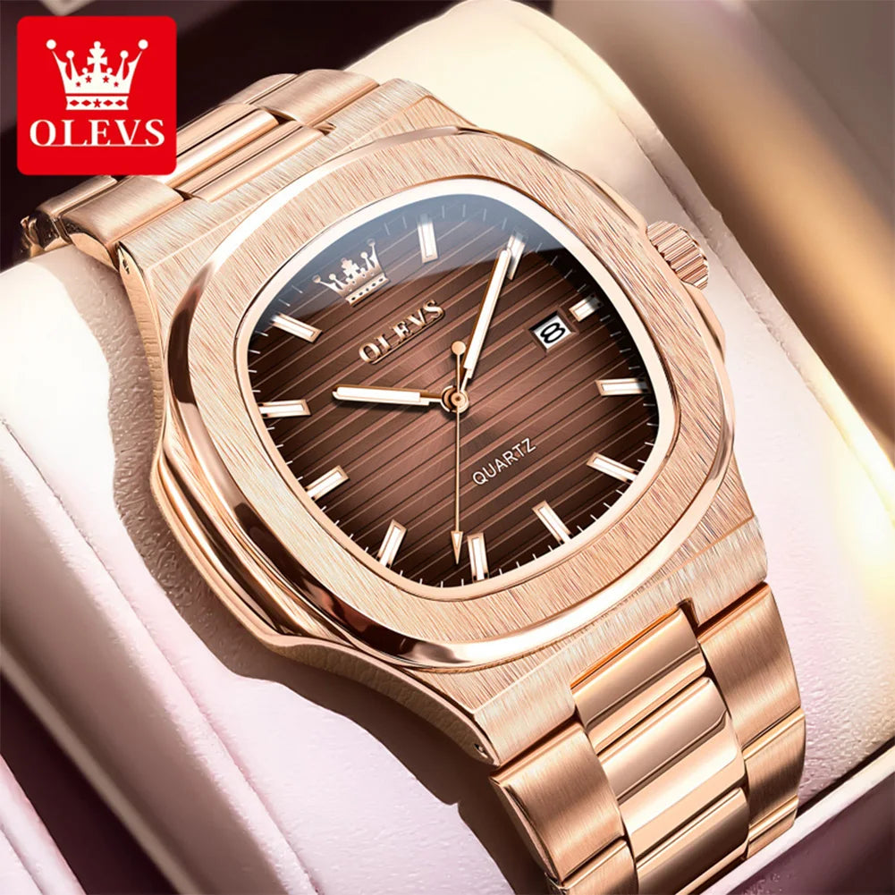 OLEVS Men Watch 3696 Fashion Trend Original Watch Luxury Square Calendar Waterproof Luminous Simple Business Men Quartz Watch