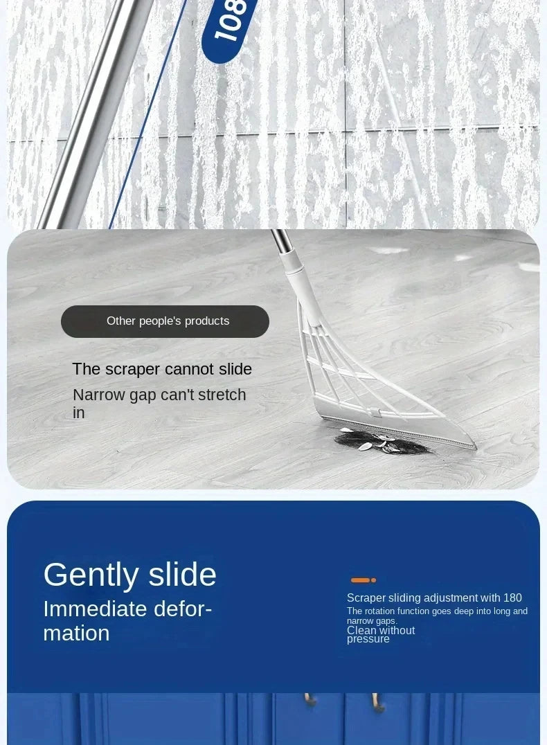 Portable Retractable Scraper Mop for Deep Cleaning Without Leaving Marks Replaceable Rubber Strips for Bathroom Kitchen Etc