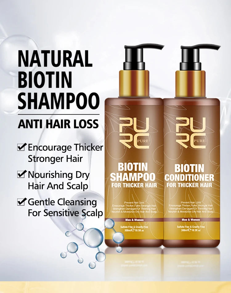 PURC Biotin Hair Growth Oil Shampoo Conditioner Sets Smoothing Anti-Hair Loss Scalp Treatment Hair Care Products for Men Women
