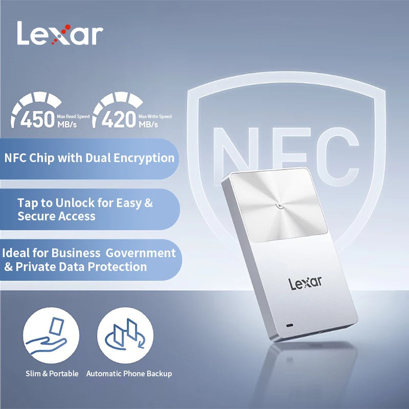 Lexar TouchLock Portable SSD Encryption Solid State Drive 512GB 1TB External Hard Drive USB 3.2 Type-C PSSD for iPhone 15 16 17