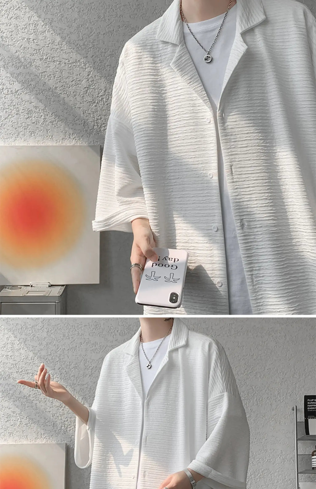 LEGIBLE Spring Summer Solid Shirts Men Casual Oversized Three Quarter Shirts Male Loose Fit Shirt for Man